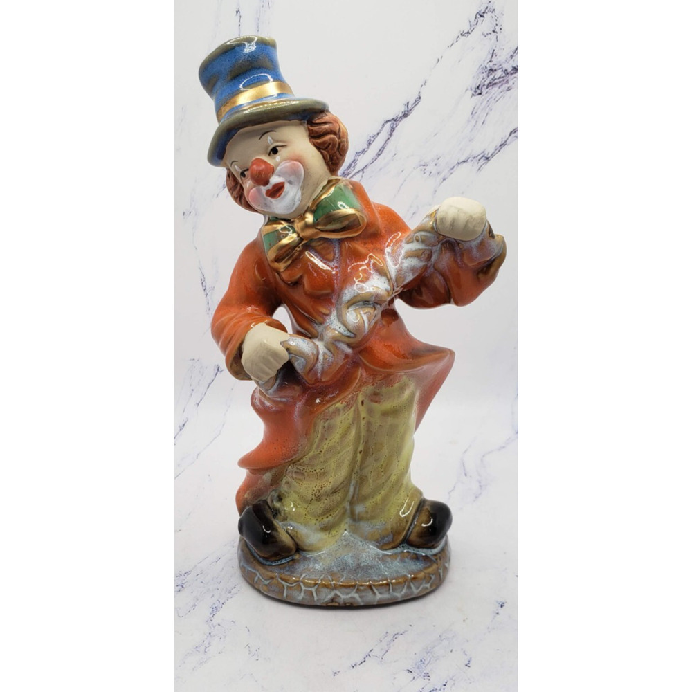 Vintage Hand Painted Glazed 6.5 Inch Ceramic Hobo Clown Figurine